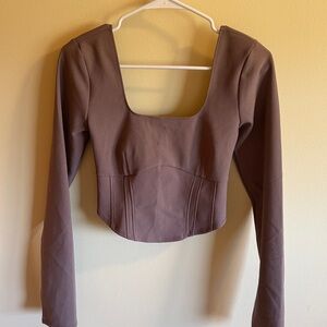 Abercrombie Brown Long Sleeve Square Neck Top